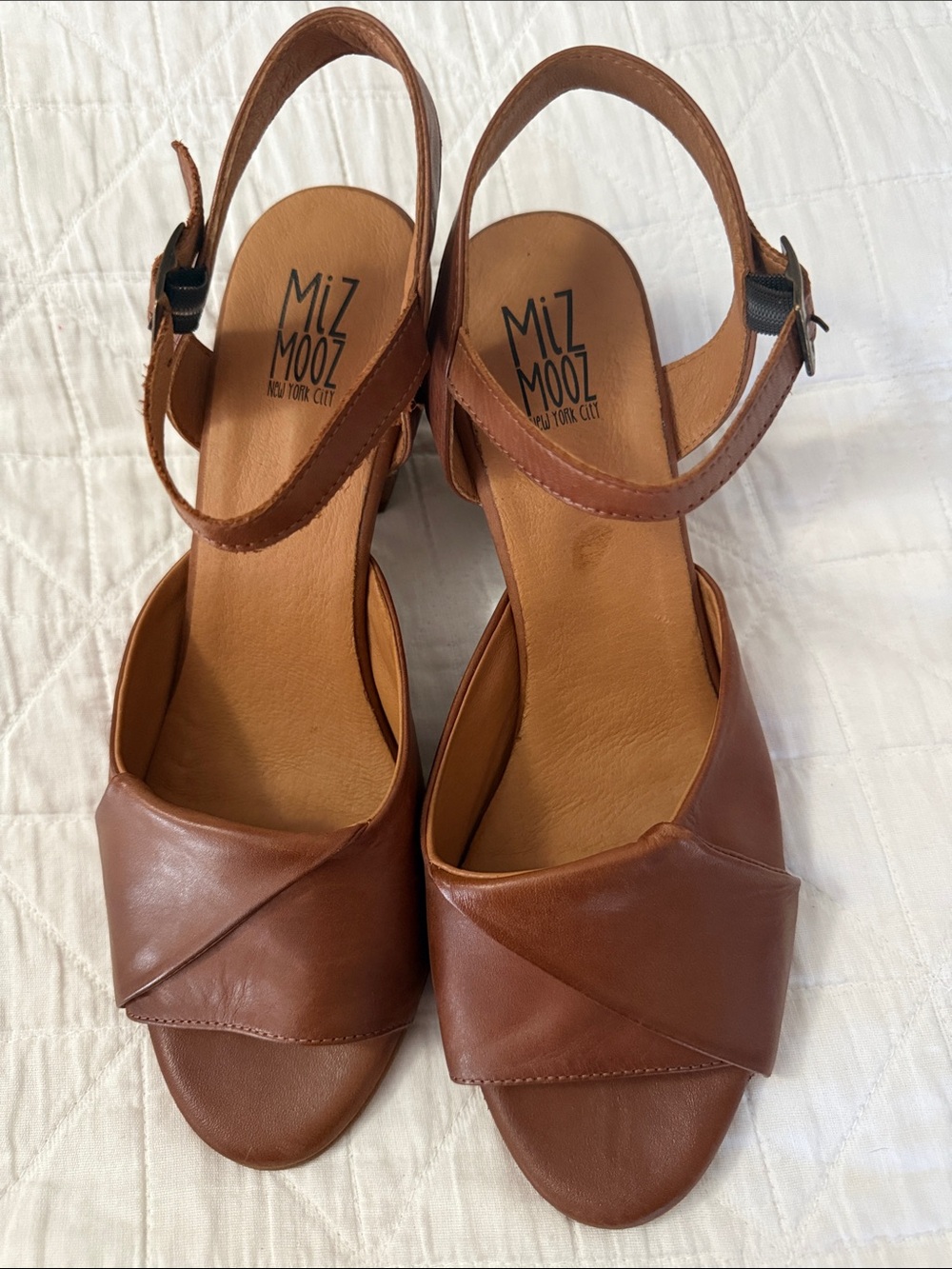 Miz Mooz Attie Cognac Brown Leather Slingback Heels - 42